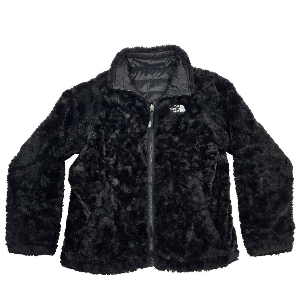The North Face Jacket Girls Large Black Reversible Fleece Puffer Mossbud Swirl